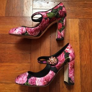 Dolce & Gabbana Floral & Crystal Mary Jane Heels
